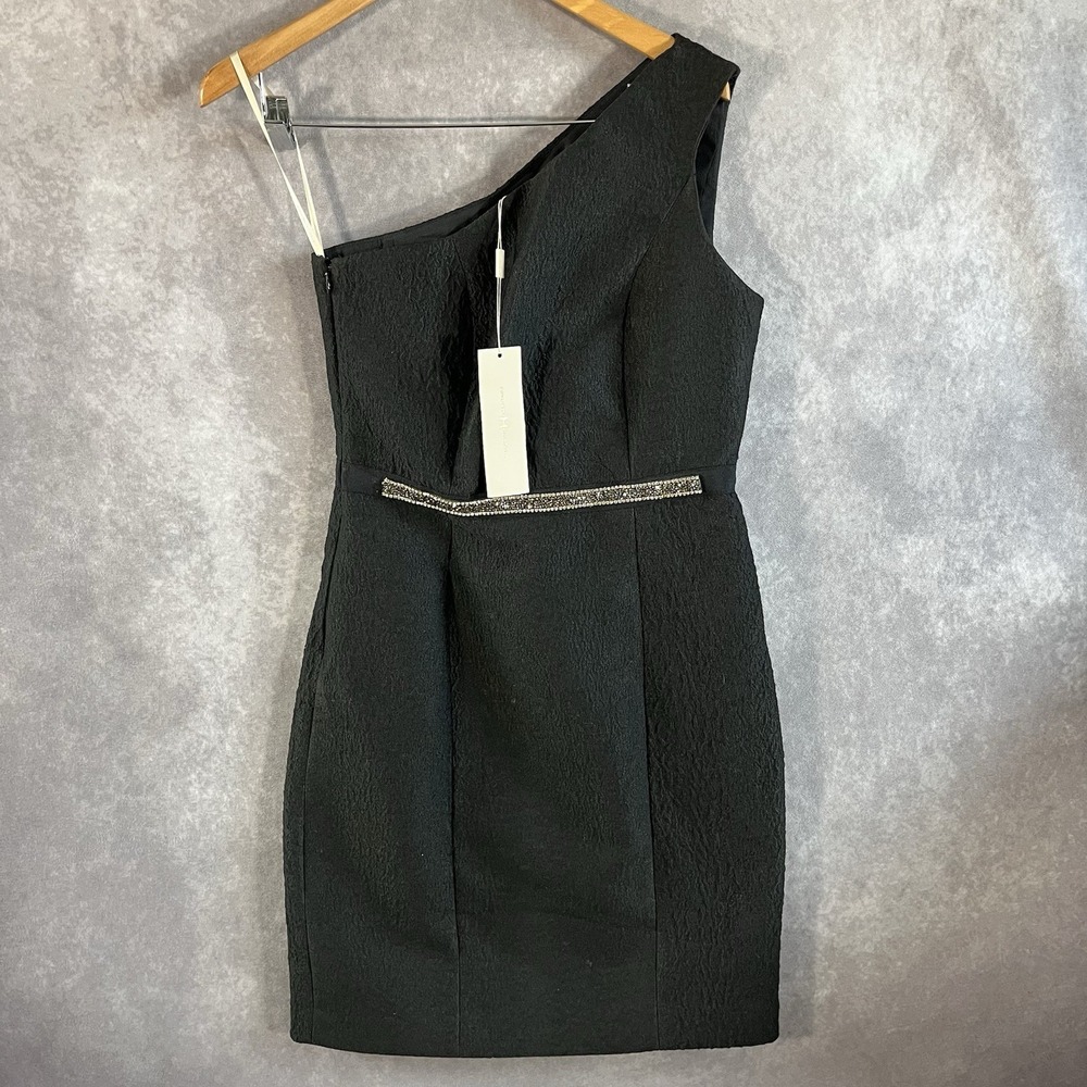 Halston Heritage Dress Women 6 Black One Shoulder Embellished Mini New NWT